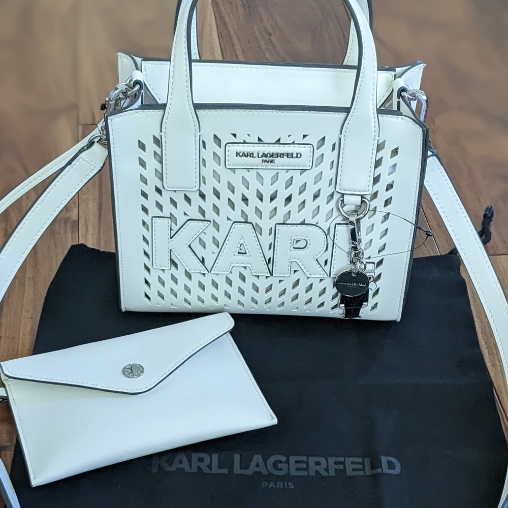 Karl Lagerfeld Nouveau Cutout Satchel Crossbody Bag + Pouch + Dust Bag Nwt ❤